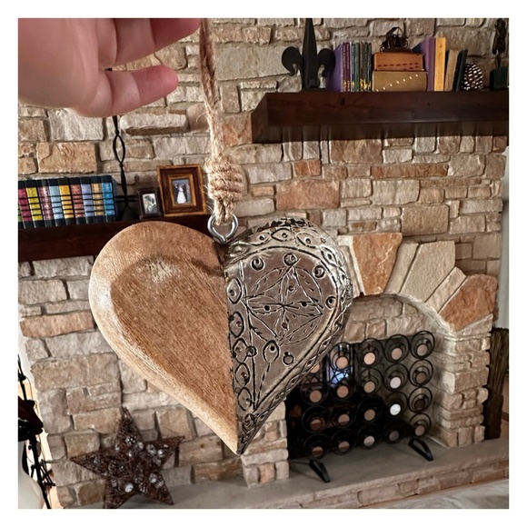 Handmade Heart Shaped Wood & Metal Ornament 4 3/4”x 4 3/4” Home Garden Decor - Picture 6 of 6